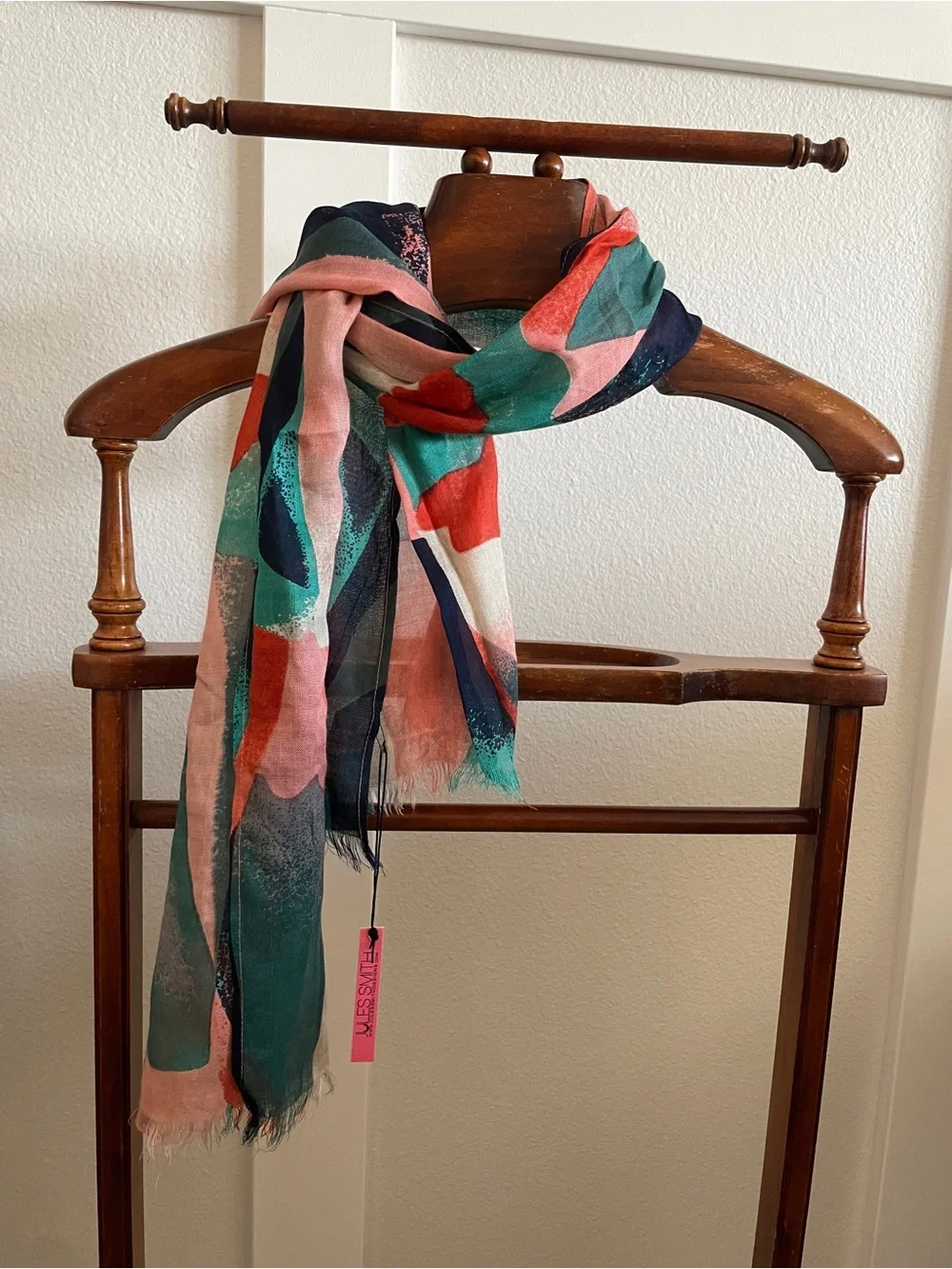 Jules Smith semi sheer lightweight Scarf - abstract Pink, Teal, Coral, Navy NWT